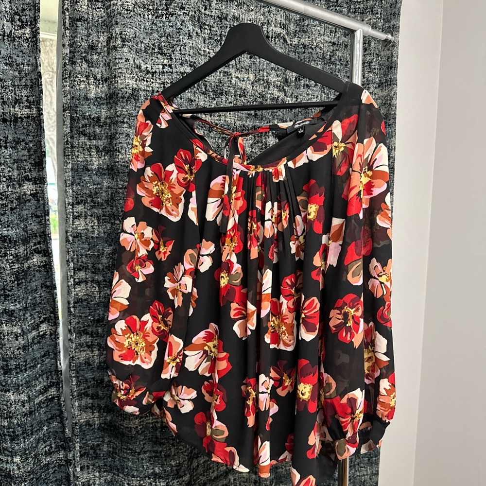 Madewell Floral Top with Red and Pink Accents